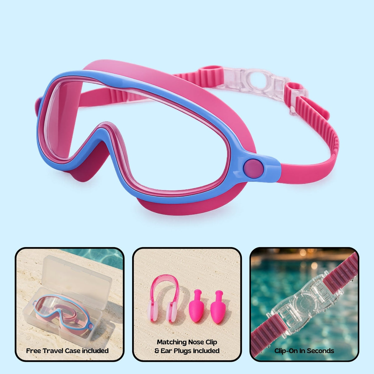 Orpello™ Clip-On Swim Goggles Pink Dolphin