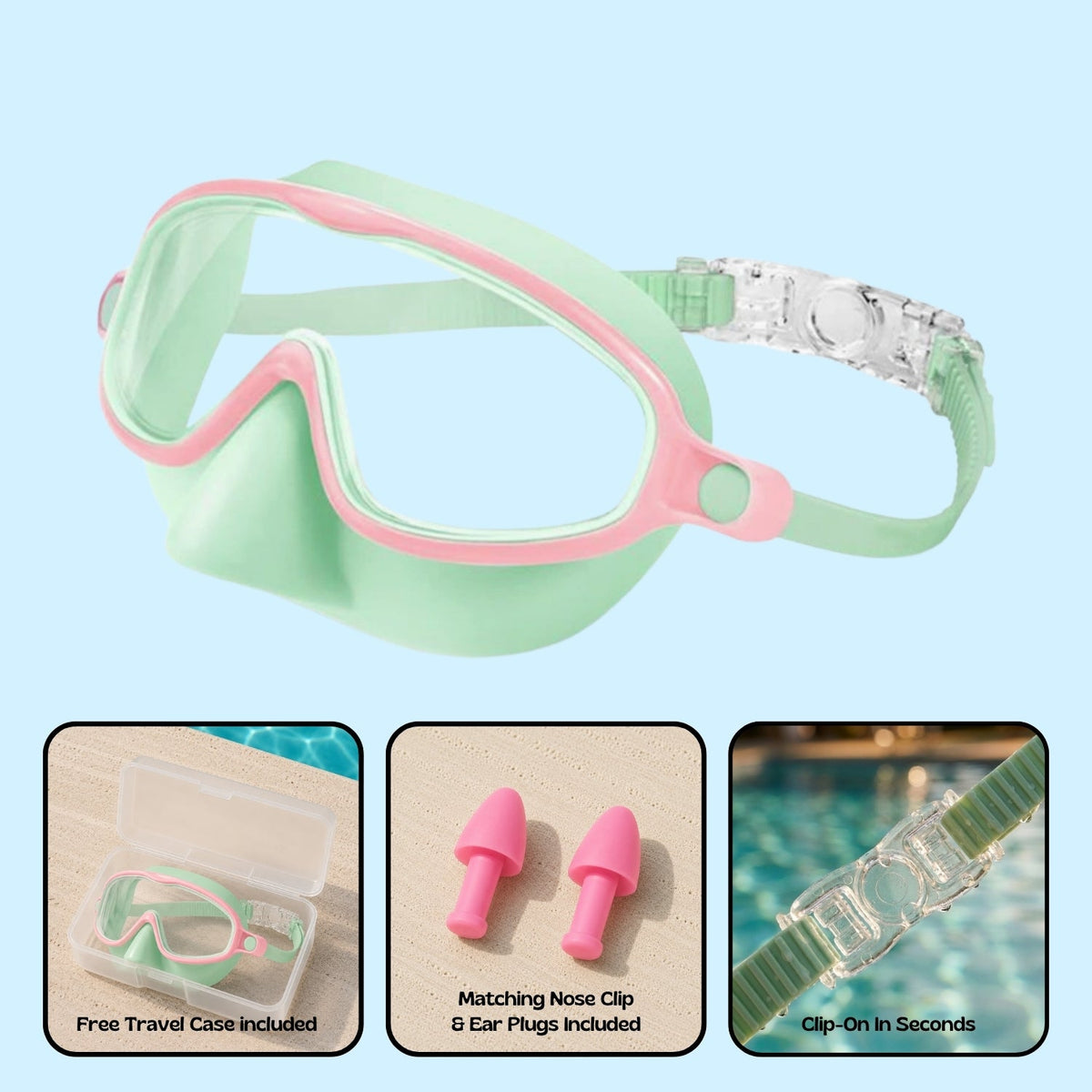 Orpello™ Clip-On Swim Goggles Seafoam Starfish