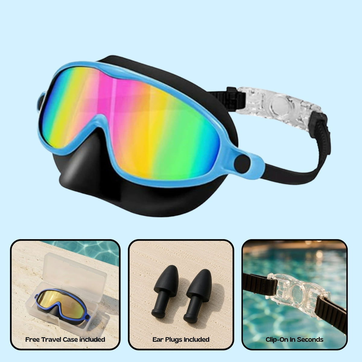 Orpello™ Clip-On Swim Goggles Rainbow Shark
