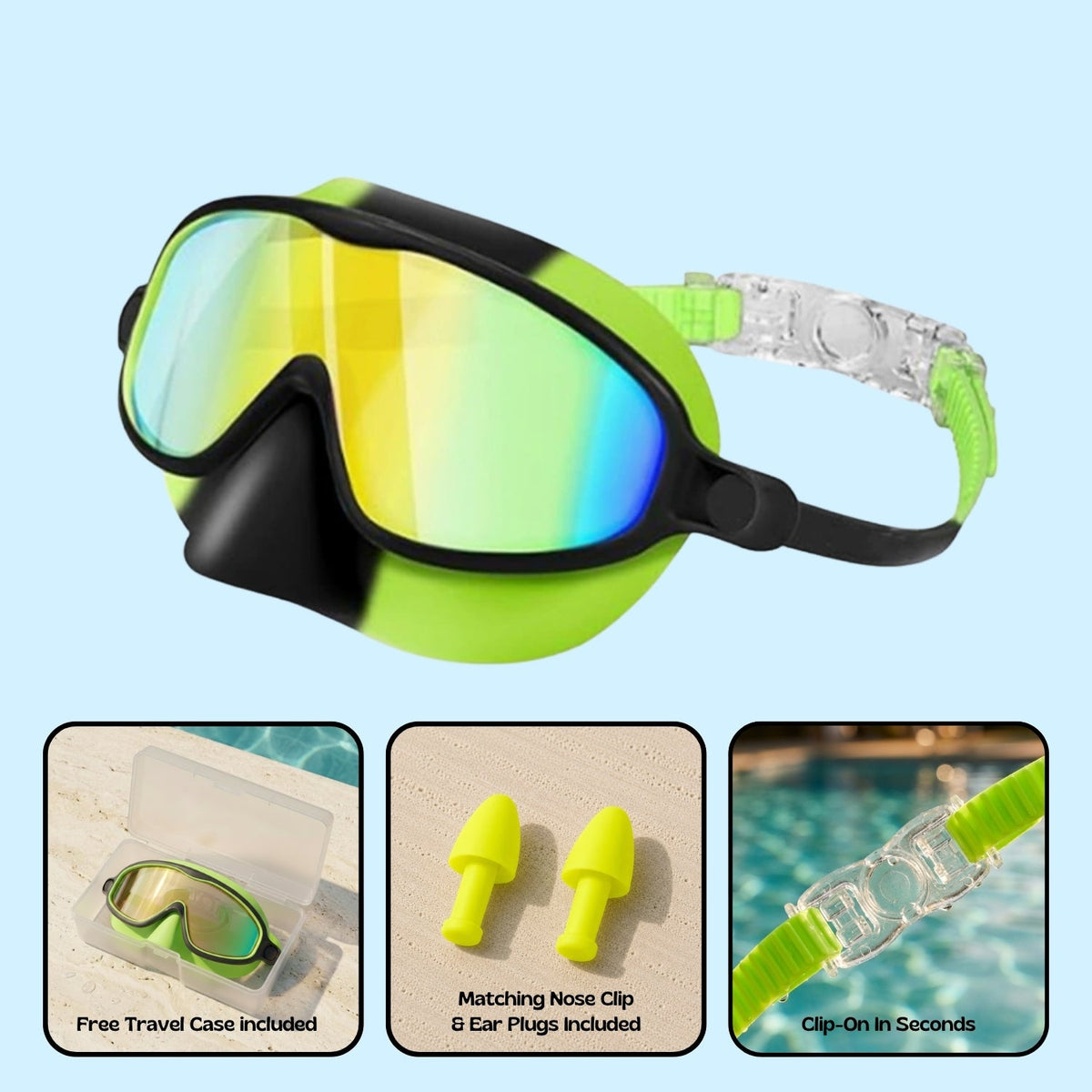 Orpello™ Clip-On Swim Goggles Neon Croc