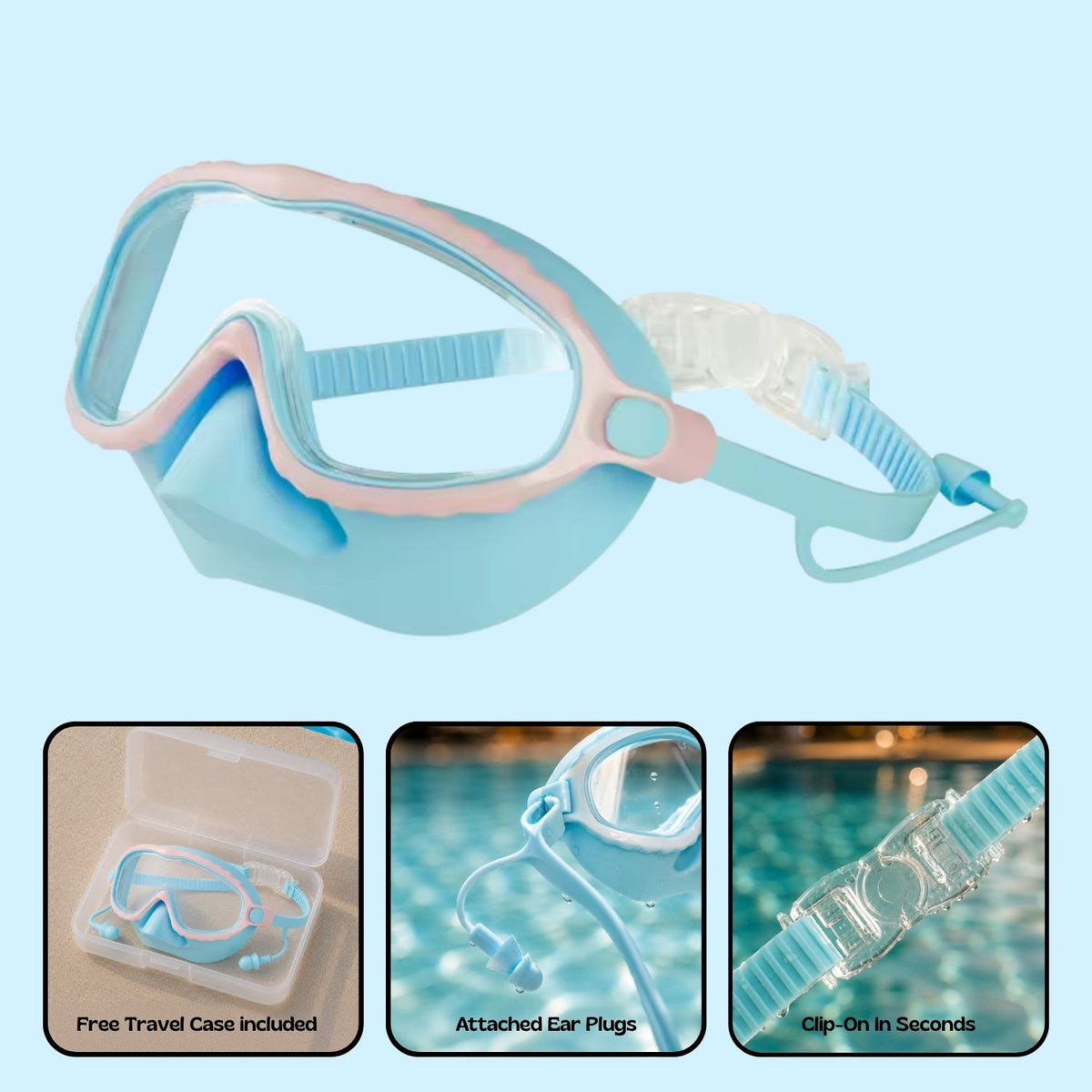 Orpello™ Clip-On Swim Goggles Teal Turtle (Plus)