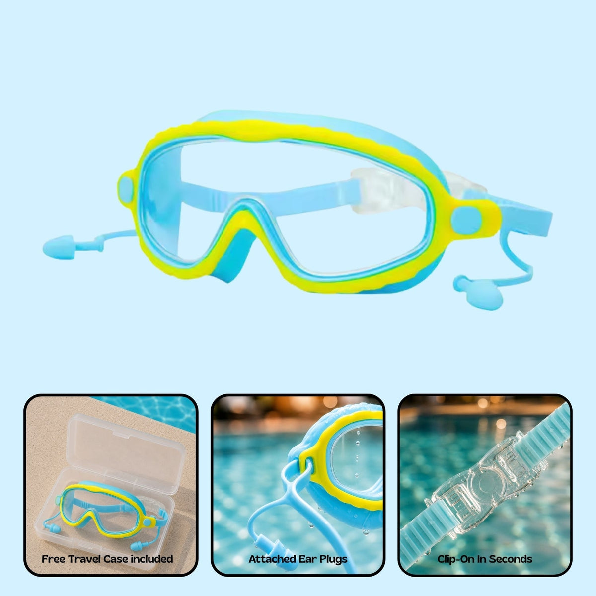 Orpello™ Clip-On Swim Goggles Blue Dolphin (Plus)