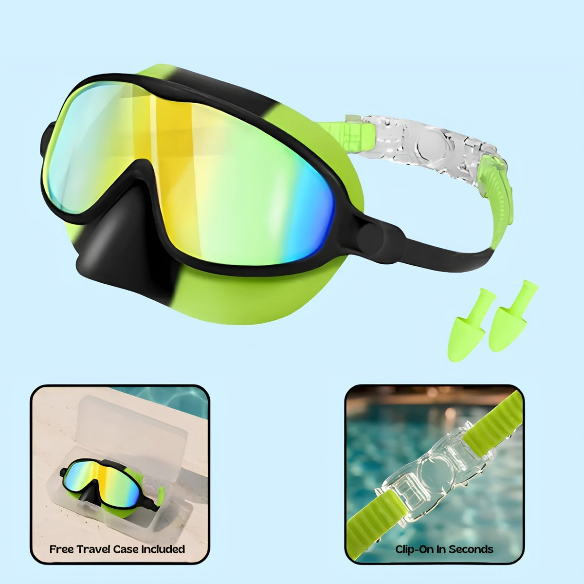 Orpello™ Clip-On Swim Goggles Neon Croc (Adult)