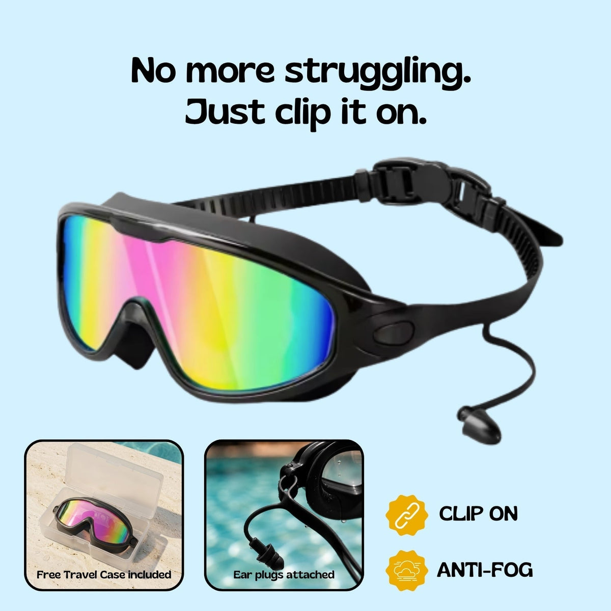 Orpello adult goggles - Nose clip / Black Reflective