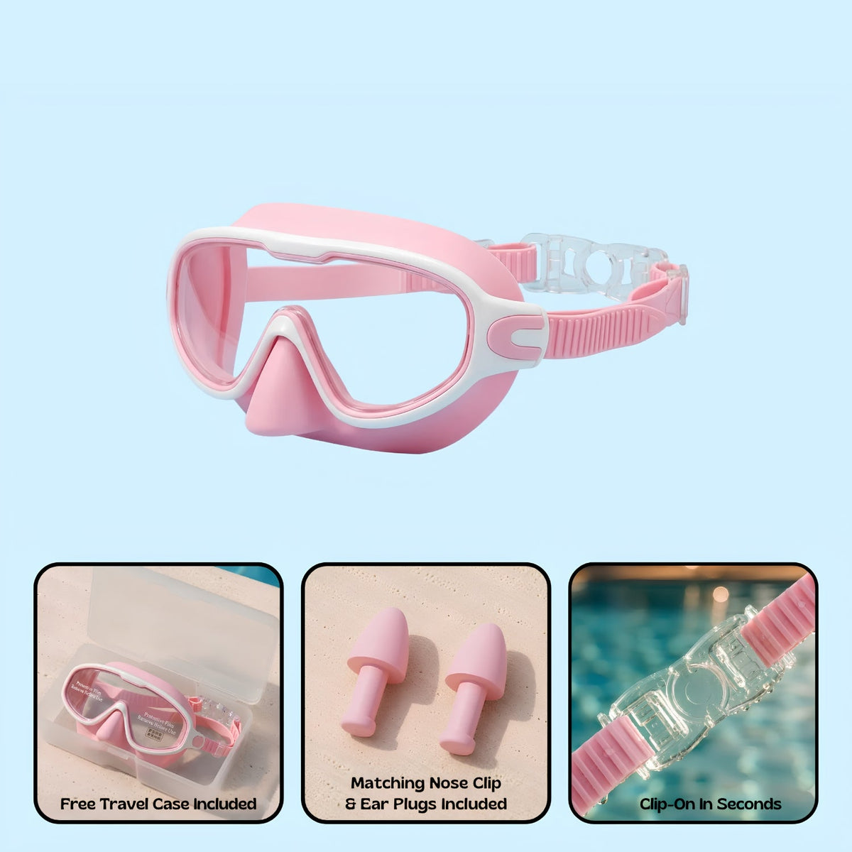 Orpello™ Clip-On Swim Goggles Blush Pink (Adult)