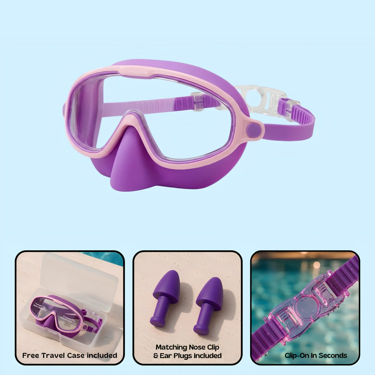 Orpello™ Clip-On Swim Goggles Lilac Purple (Adult)