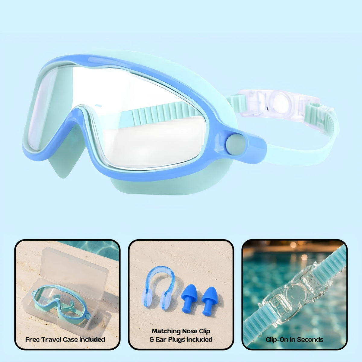 Orpello SplashSnap Deep Blue Shark nose clip swim goggles