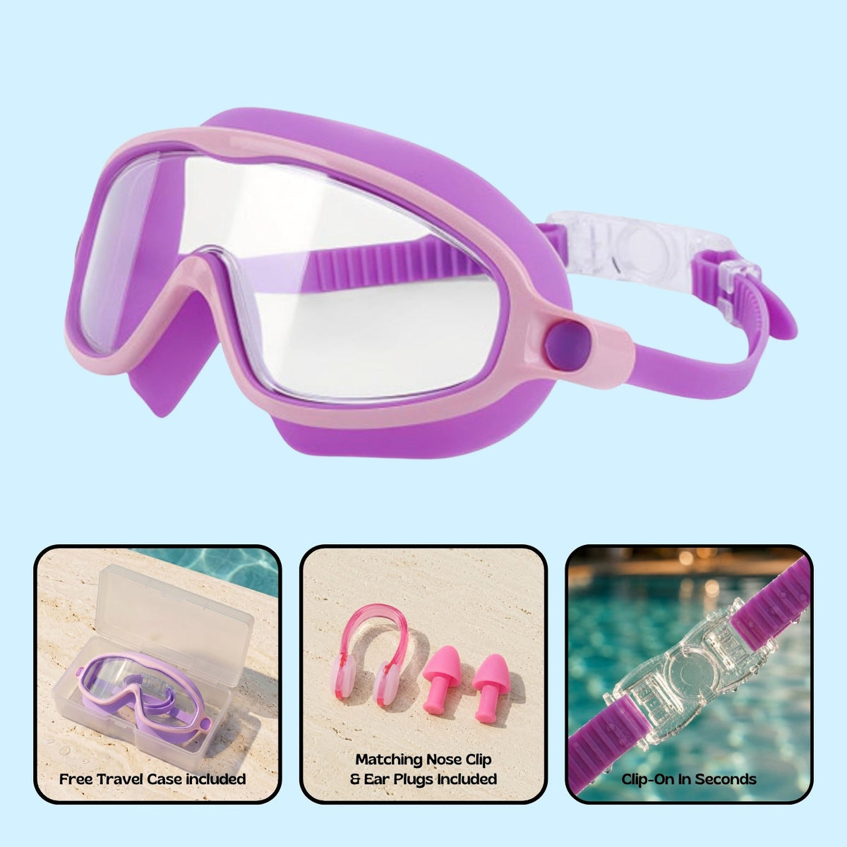 Orpello™ Clip-On Swim Goggles Purple Jellyfish