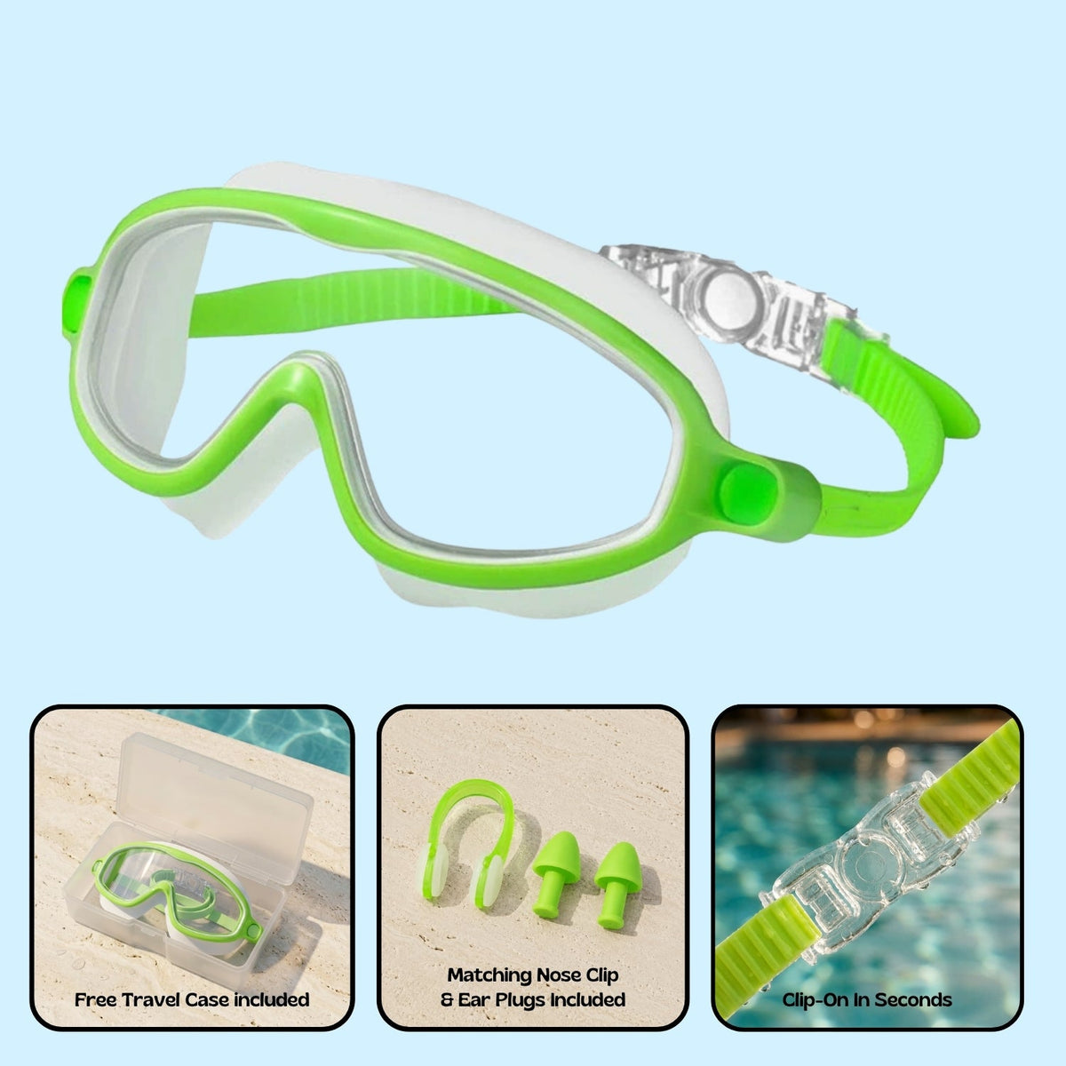 Orpello™ Clip-On Swim Goggles Green Gecko