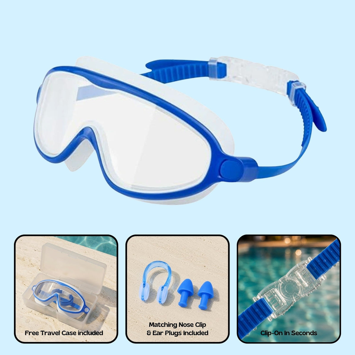 Orpello SplashSnap Blue Artic Seal nose clip swim goggles
