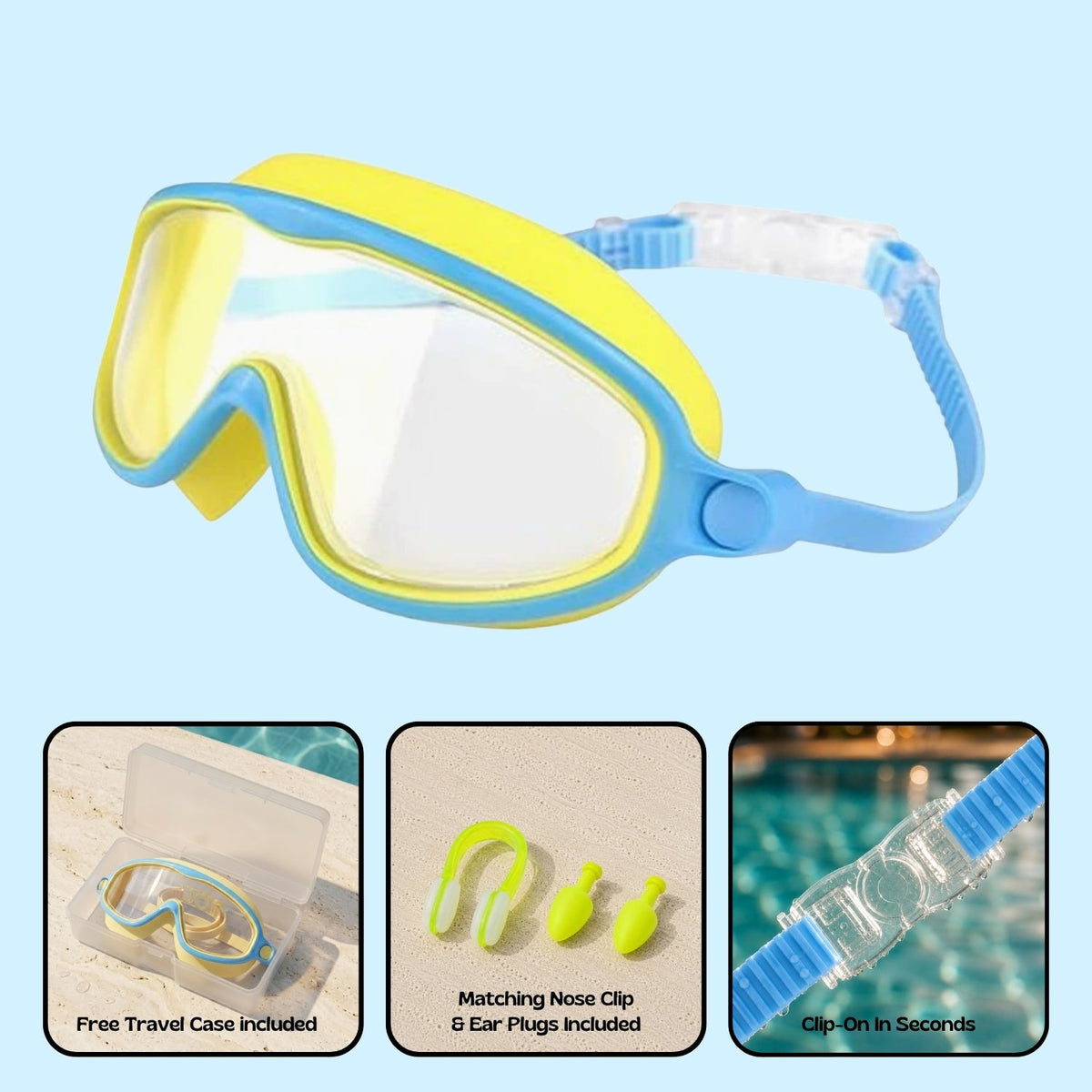 Orpello SplashSnap Yellow Clownfish nose clip swim goggles